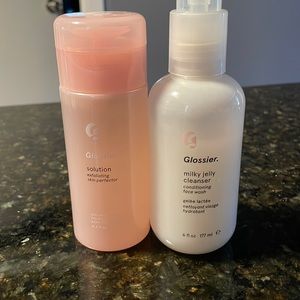 Glossier milky cleanser and glossier exfoliating skin protector